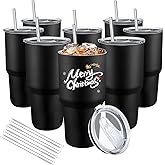 YOUKE OLA 8 Pack Insulated Tumbler with Lids and Straws Bulk Stainless Steel Double Wall Vacuum Insulated Coffee Travel Tumbler for DIY Gift (Black, 30oz)