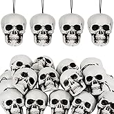 Lenwen 24 Pcs Horror Christmas Skull Hanging Tree Ornament Decor Plastic Mini Halloween Skulls Head Small Skeleton Head Decoration Hanging Ornament for Xmas Holiday Party Supplies (1.8x1.8x2.4'')