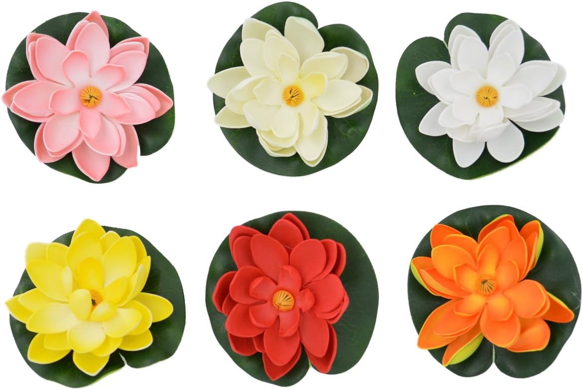 CNZFloating Pond Decor Artificial Water Lily/Lotus Foam Flower Small, 6-pack