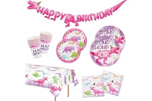 WERNNSAI Dinosaur Party Supplies - 98 Pcs Dinosaur Birthday Party Decorations for Girls Happy Birthday Banner Plates Napkins 