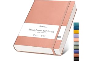 HIUKOOKA College Ruled/Lined Notebook- 320 Pages A4 Softcover Large Journal, 8.5''×11'', 100GSM Thick Paper, Faux Leather, Inner Pocket - Pink