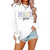APRFLOWER Mardi Gras Sweatshirts for Women Mardi Graphic Long Sleeve Shirts Fat Tuesday Tshirt Carnival Pullover Casual Top