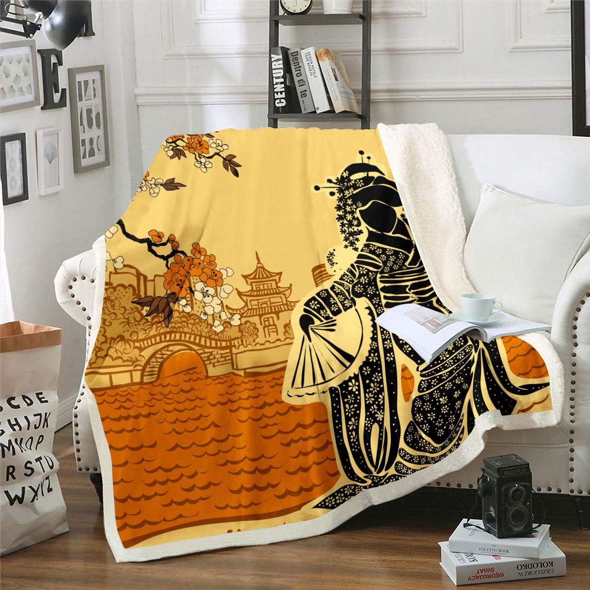 Erosebridal Women Cherry Blossoms Throw Blanket Japanese Kimono Fuzzy