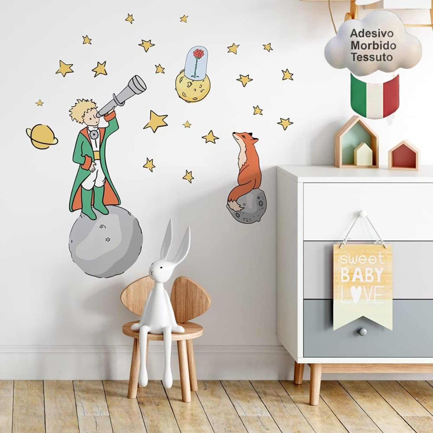 kina - R00588 Soft Fabric Effect Small Prince Wall Decoration Baby Nursery Nursery Nursery Wallpaper Sticker