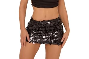 Women Y2k Sequin Mini Skirt Sexy Low Rise Sparkly Bodycon Disco Short Skirt Glitter Rave Party Coquette Clubtwear