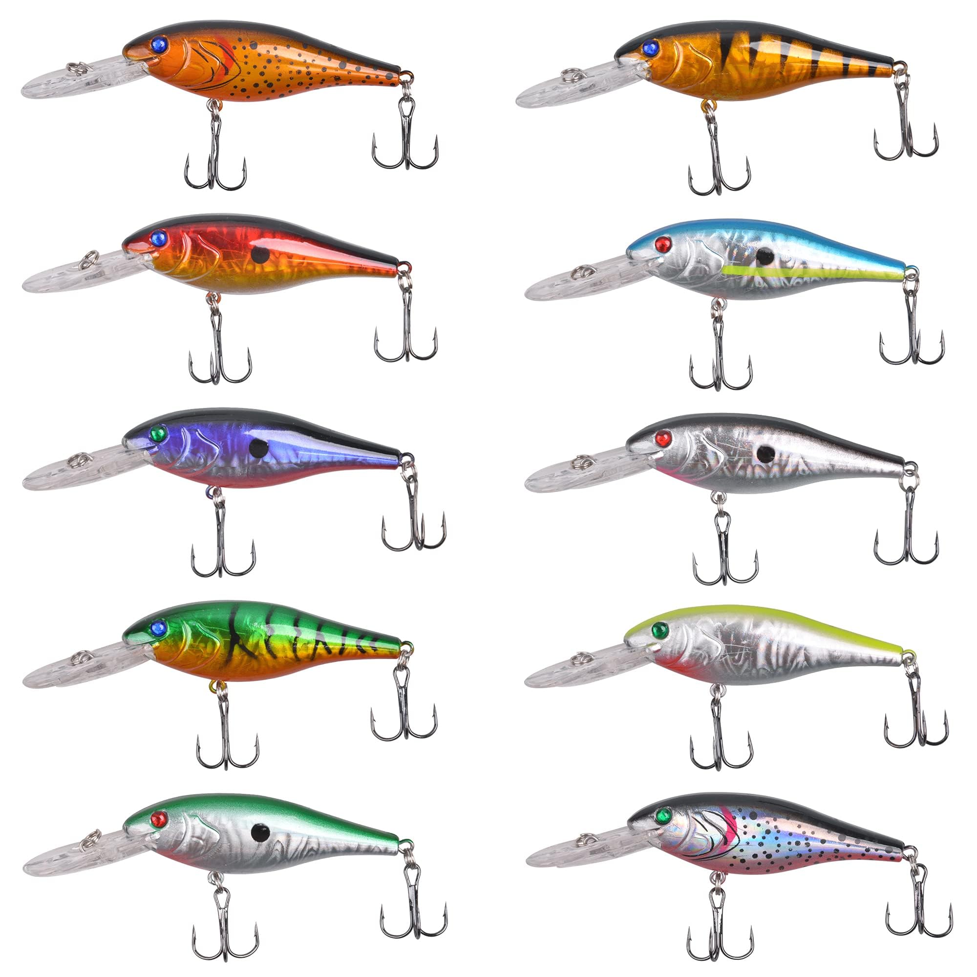 Hard Fishing Lures Kit 3D Fishing Eyes Hard Minnow Bait Wobblers Popper Topwater Minnow Lures Life-like Crankbait/Swimbait for Saltwater Freshwater (10pcs CrankBait)