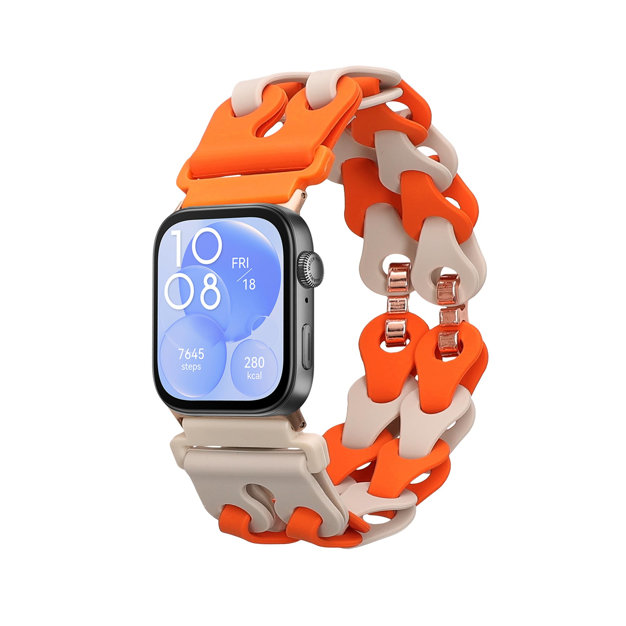 kwmobile Replacement Fitness Tracker Band Compatible with Huawei Watch Fit 3-14 - 22 cm - Beige/Orange