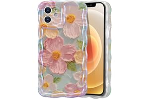 EYZUTAK Case for iPhone 11, Colorful Retro Oil Painting Printed Flower Laser Beam Glossy Pattern Cute Curly Waves Border Exquisite Phone Cover Stylish Durable TPU Protective Case for Girls Women-Green