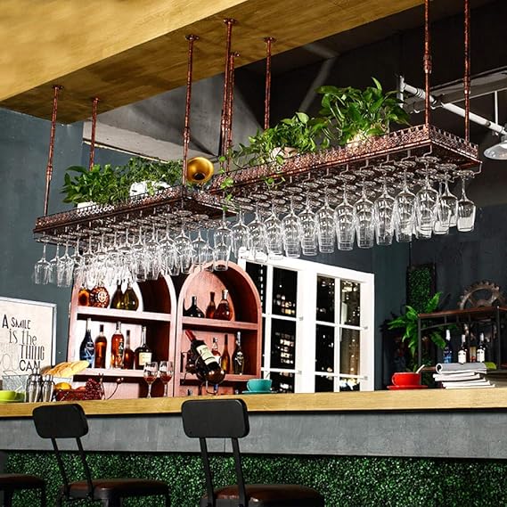 Estante para vino colgante Metal montado en la pared Copas de cristal