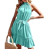 BTFBM Women Halter Neck Summer Dresses 2025 Spring Casual Sleeveless Floral Polka Dot Ruffle Mini Boho Beach Sun Dress