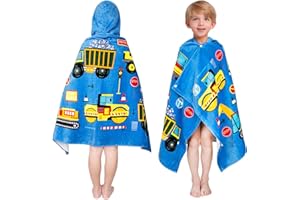 growell Kids Hooded Bath Towel-Soft Thick 100% Cotton Hooded Beach Towel for Kids 3-10 Years,Absorbent Fast-Drying Cute Toddler Bath & Swim Towel,for Boys & Girls,30"x50"(Construction Blue)