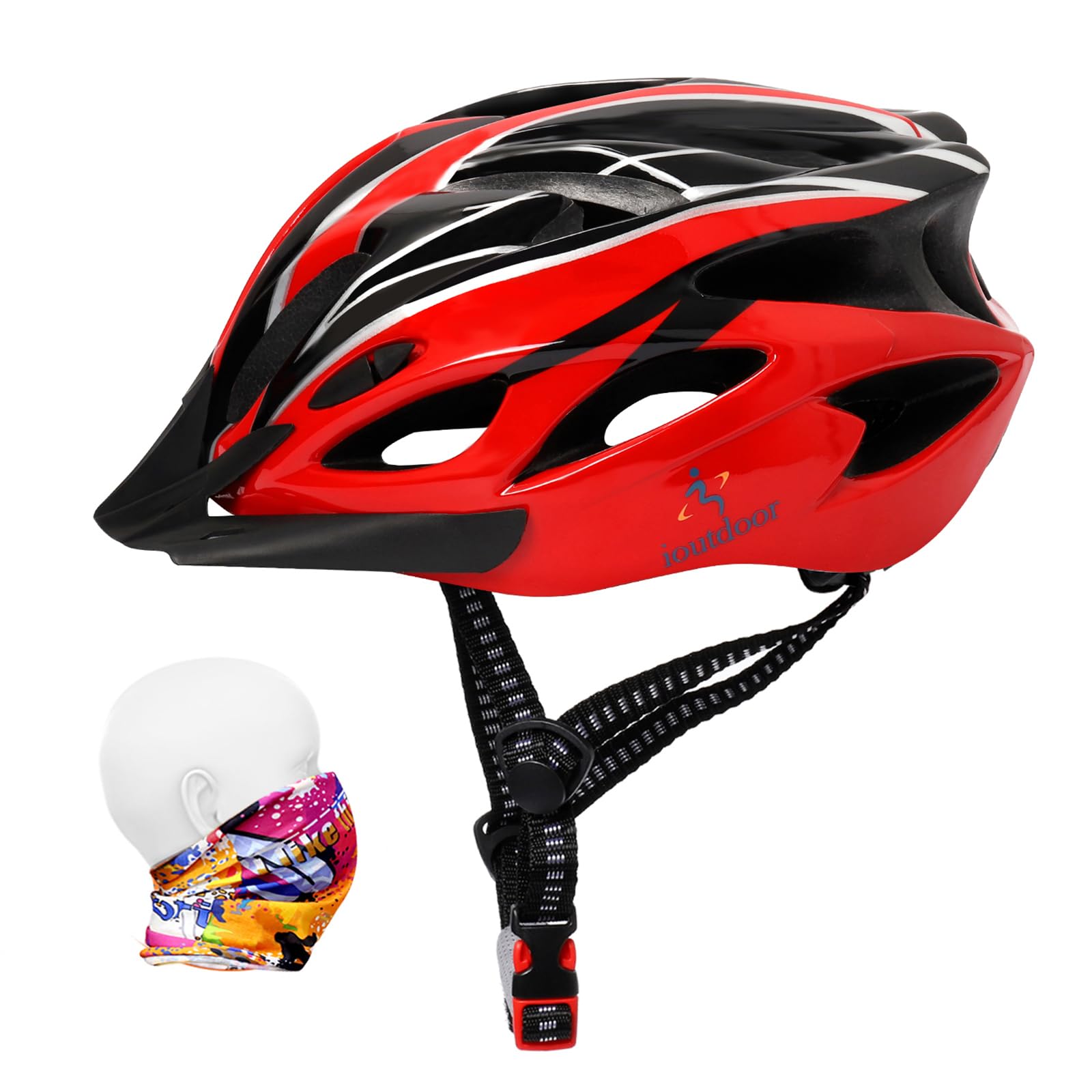 ioutdoor Bike Helmet Adult, Mountain Cycle Helmets Ladies, With Visor Adjustable Size 56-62CM Large Lightweight 18 Vents Bicycle Cycling for Teenagers Women Men Kids 8-12 Years Old (Red Black) — image 1