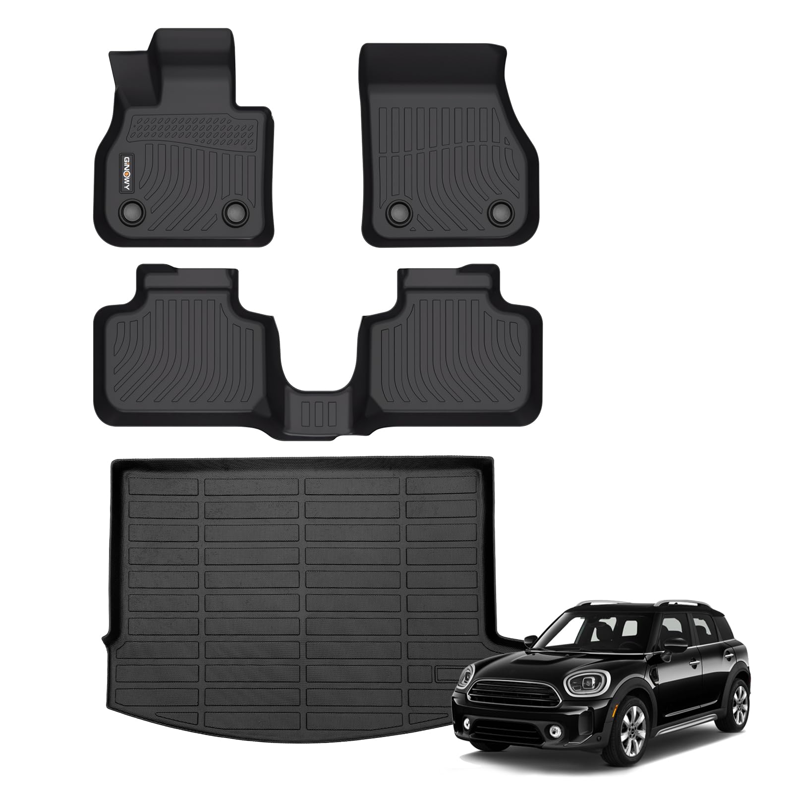 GINOWY-Floor Mats & Cargo Liner for Mini Countryman F60 2017-2024 (Not for Manual Transmission), TPE All Weather Countryman Car Mats Non-Slip Trunk Mat Floor Liners Waterproof Accessories Mats Black Image