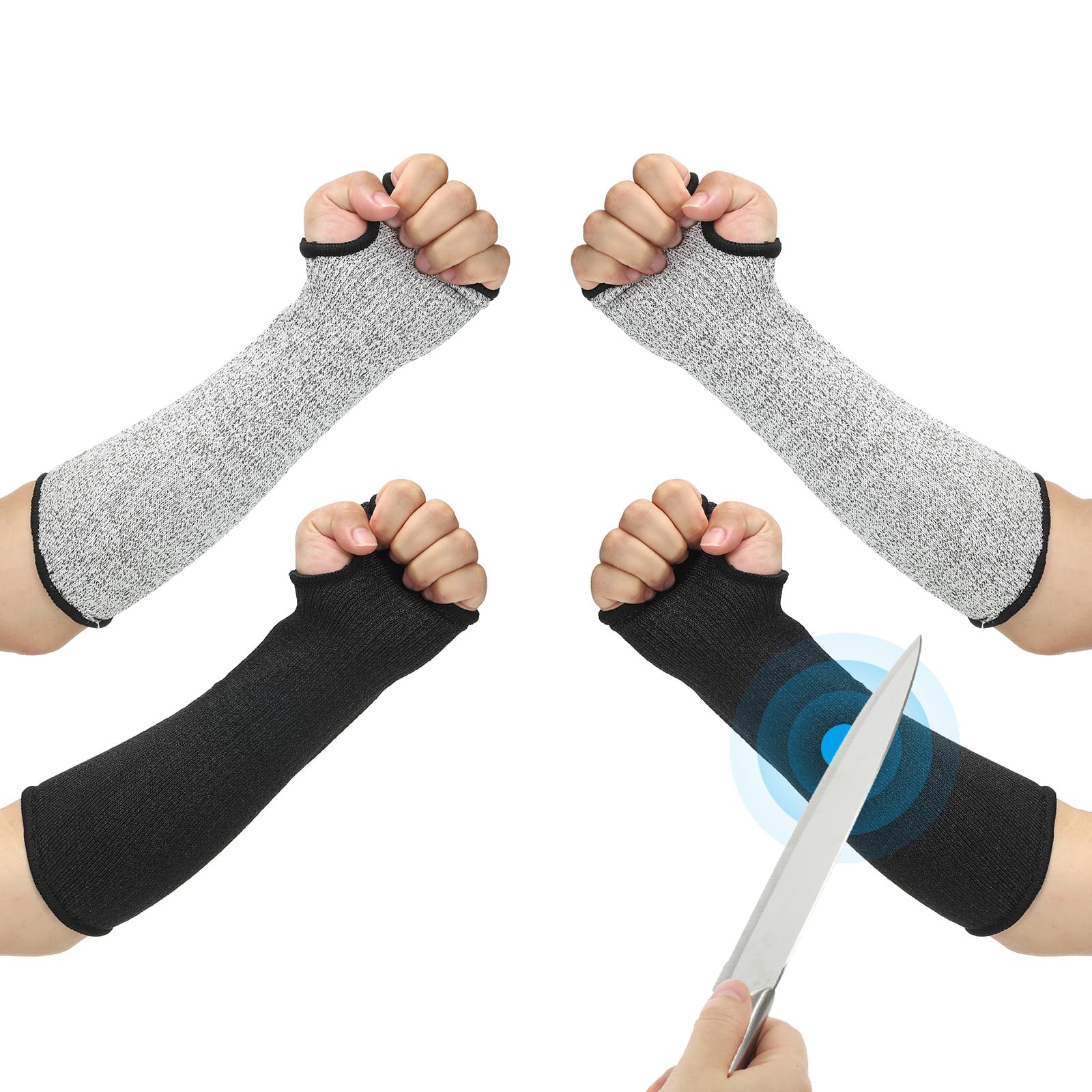 PATIKIL 10 Inch Cut Resistant Sleeve, 2 Pairs Arm Safety Protectors Sleeves with Thumb Hole Level 5 Protection Forearm Guard Sleeves for Thin Skin and Bruising, XS, Black/Gray