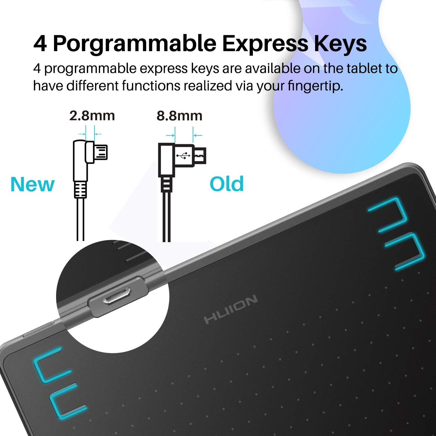 Huion HS64 Digital Graphics Drawing Tablet Android Support with Battery-Free Stylus 8192 Pressure Sensitivity 4 Express Keys for Beginner, 6.3x4inch: Computers & Accessories