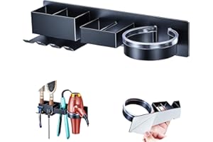 OUKIMLY Hairdryer Holder Wall Mounted Hair Straightener Holder, Blow Dryer Holder, Metal Hair Tool Organizer for Straighteners, Hair Dryer, Brush, Curling Iron (Black)
