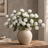 8 Pcs Peonies Artificial Flowers, 27" Faux Peony Stems for Vases Decor | Cream Silk Fake Flowers, Realistic Peonies Picks for Table Centerpieces, Entryway, Office, Bouquets, Vase Fillers, Home Decor