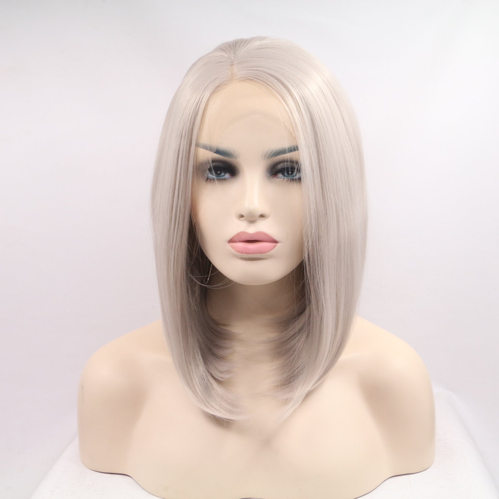 Xiweiya Grey Bob Lace Front Wig Short Platinum Grey Synthetic Ash Blonde Bob Synthetic Lace Front Wigs Middle Part Heat Resistant Fiber for Women Drag Queen 16inch โ image 1