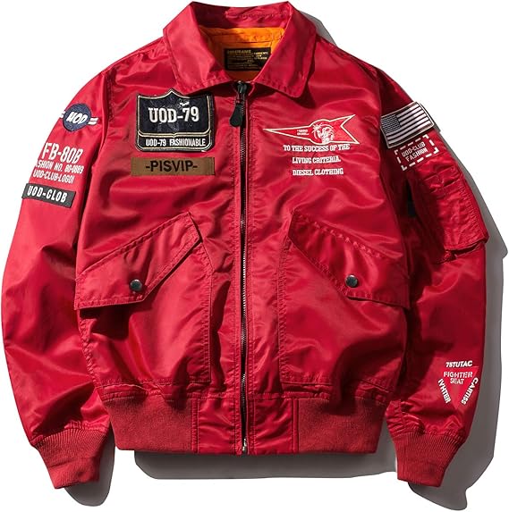 Amazon Azhoujz ジャンパー メンズ Ma 1 ミリタリージャケット メンズ アウター メンズ フライトジャケット Ma 1 ブルゾン ワッペン ミリタリー ジャケット ナイロン ジャンパー エムエーワン 2xl 04 レッド コート ジャケット 通販