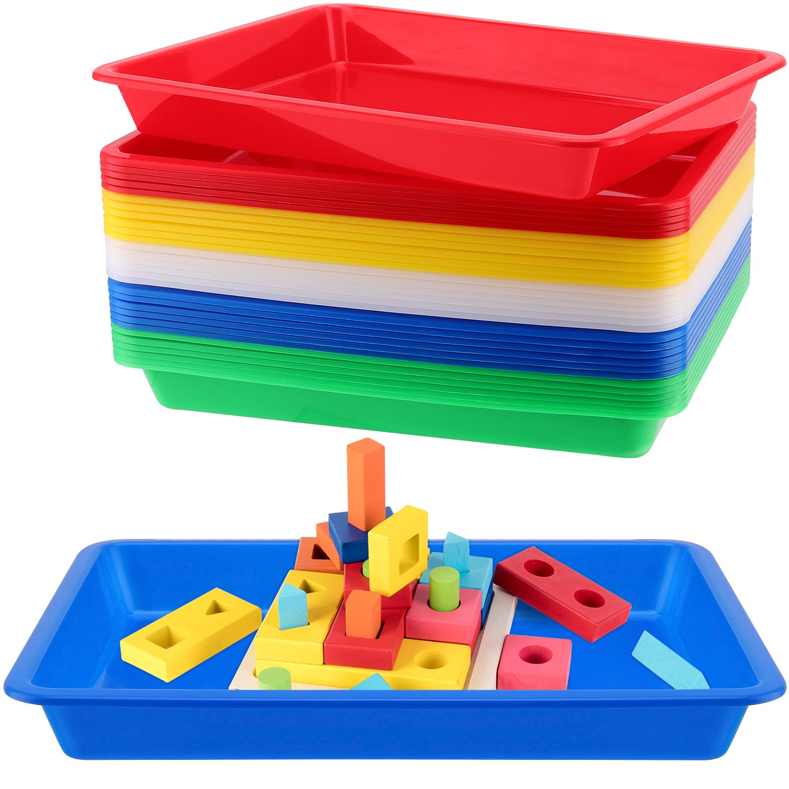 LEXININ 30 PCS Small Plastic Art Activity Tray Set, 27.5 x 21 x 3cm Colorful Craft Organizer Tray for DIY Painting