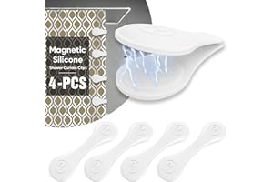 TRIMENGO 4 Pack Magnetic Silicone Shower Curtain Clips for Keeping Liner Closed to Wall Against Water Splashing Out, Self Adhesive Windproof Splash Holder, Easy to Use & Install, No Damage to Surface (White)