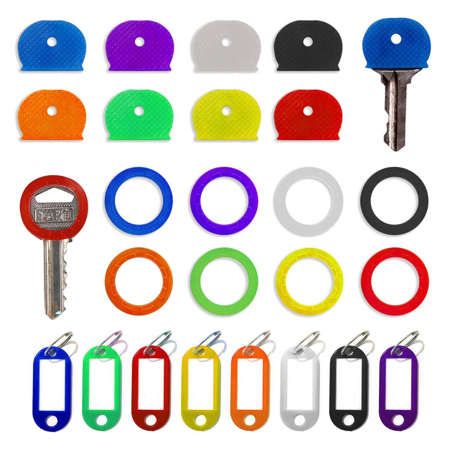 CQQNIU 16 Piece Rubber Key Cap Set, 8 Colors Flex Key Cap Color Identification Labels, Easy to Identify For House Keys (Not suitable for larger keys)