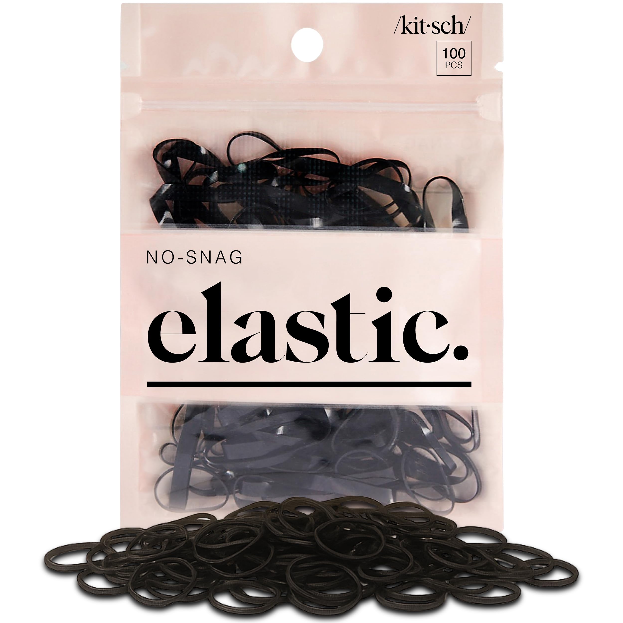 Kitsch Pro No Snag Mini Gummy Elastic Hair Bands For Hair Styling, Braids, Ponytails, Hair Ties for Toddlers, 100 Pcs in a Pack (100 Count (1 Pack), Black)
