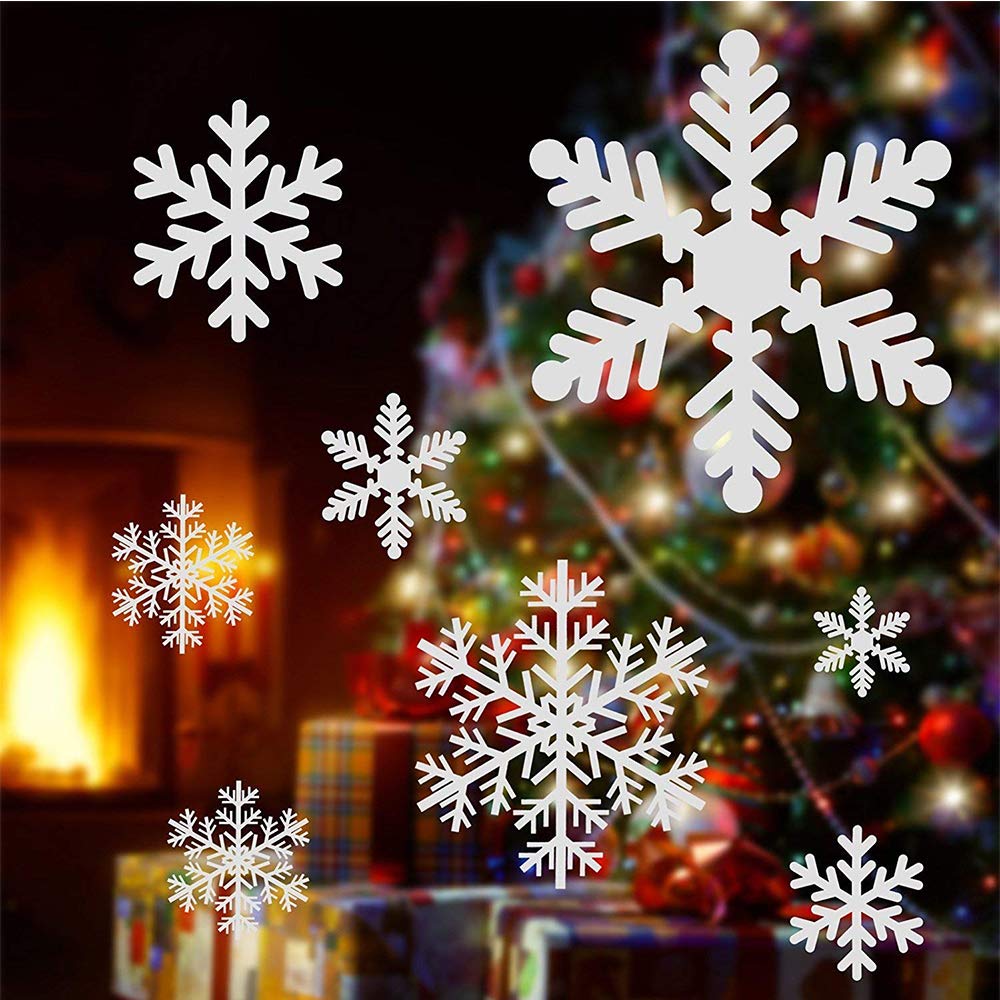 Tenrany Home Christmas Snowflakes Window Stickers Decorations, 220 Pcs Reusable White Snowflakes Xmas Wall Clings Decals for Christmas Thanksgiving Home Shops Glass Decor Ornaments