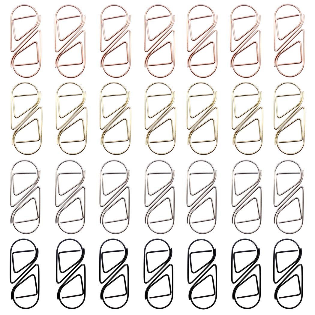 Zoohot Pack of 100 Cute Paper Clips for School Office Supplies, Stainless Steel Drop-Shaped Paperclips (4 Colors)
