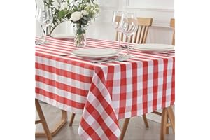 maxmill Checkered Square Tablecloth Stain Resistant Waterproof and Wrinkle Resistant Washable Heavy Weight Soft Table Cloth Gingham for Dining Room and Outdoor Use, 52 x 52 Inch Red and White