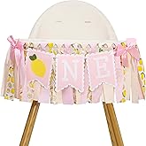Lemon First Birthday High Chair Banner - Pink Yellow Sweet One Party Decorations, Lemon 1st Birthday Garland, Fruit Theme Party Decorations, Fruit First Smash Cake Wall Photo Prop (Lemon)