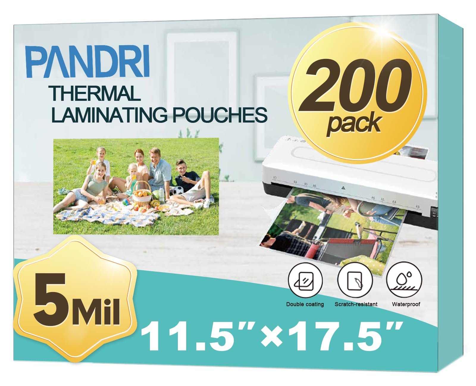 Photo 1 of Laminating Sheets, PANDRI 200 Pack 5 Mil Thermal Laminating Pouches Holds 11 x 17 Inch, Plastic Laminator Paper 11.5 x 17.5 Inch, Clear Round Corner