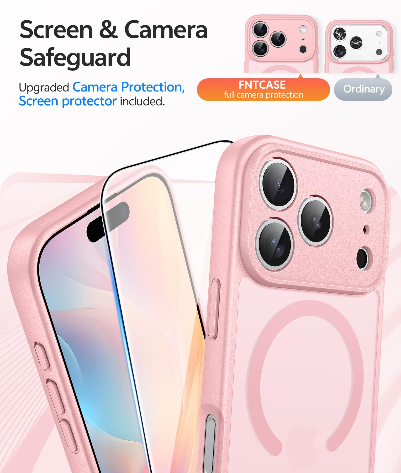 FNTCASE for iPhone 17 Pro-Max Case: Magnetic Frosted Translucent Matte Military Grade Shockproof Slim Cover | Full Covered Camera Protection | Slim Drop Proof Durable Protective Cases