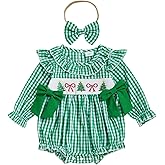 Baby Girl Christmas Outfit Santa Embroidery Bubble Romper Long Sleeve Plaid Ruffle Onesie Christmas Clothes