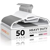 HOUSE DAY Slim Plastic Hangers with Non Slip Rubber Pads, 50 Pack, White | Space saving closet organizer, heavy duty S-shape, rubber grip pads help keep shirts, suits, coats, pants, skirts in place
