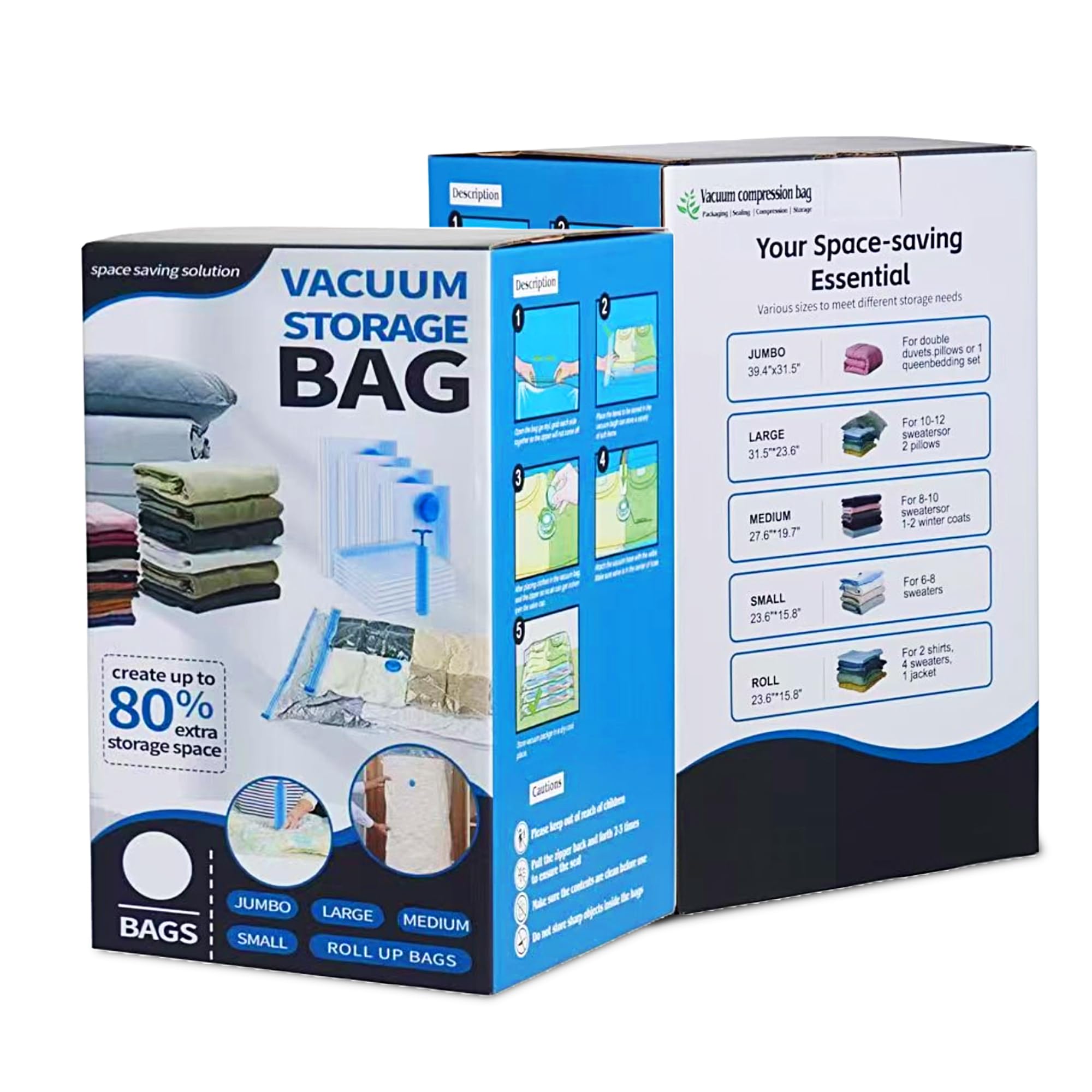 Photo 1 of 20 Pack Vacuum Storage Bags, (4 Jumbo/4 Large/ 4 Medium/ 4 Small/ 4 Roll) Vacuum Sealed bags for clothing, Comforters, Blankets, Bedding - Space Saver Vacuum Storage Bags
