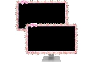 ReignSword 2 Pcs 23''-26'' Cute Computer Monitor Cover with Bow Tie, Lovely Computer Accessories with Lace Design, Monitor Du