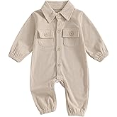 Karuedoo Newborn Baby Boy Girl Clothes Corduroy Long Sleeve Button Up Romper Jumpsuit Collared Bodysuit Fall Winter Outfit