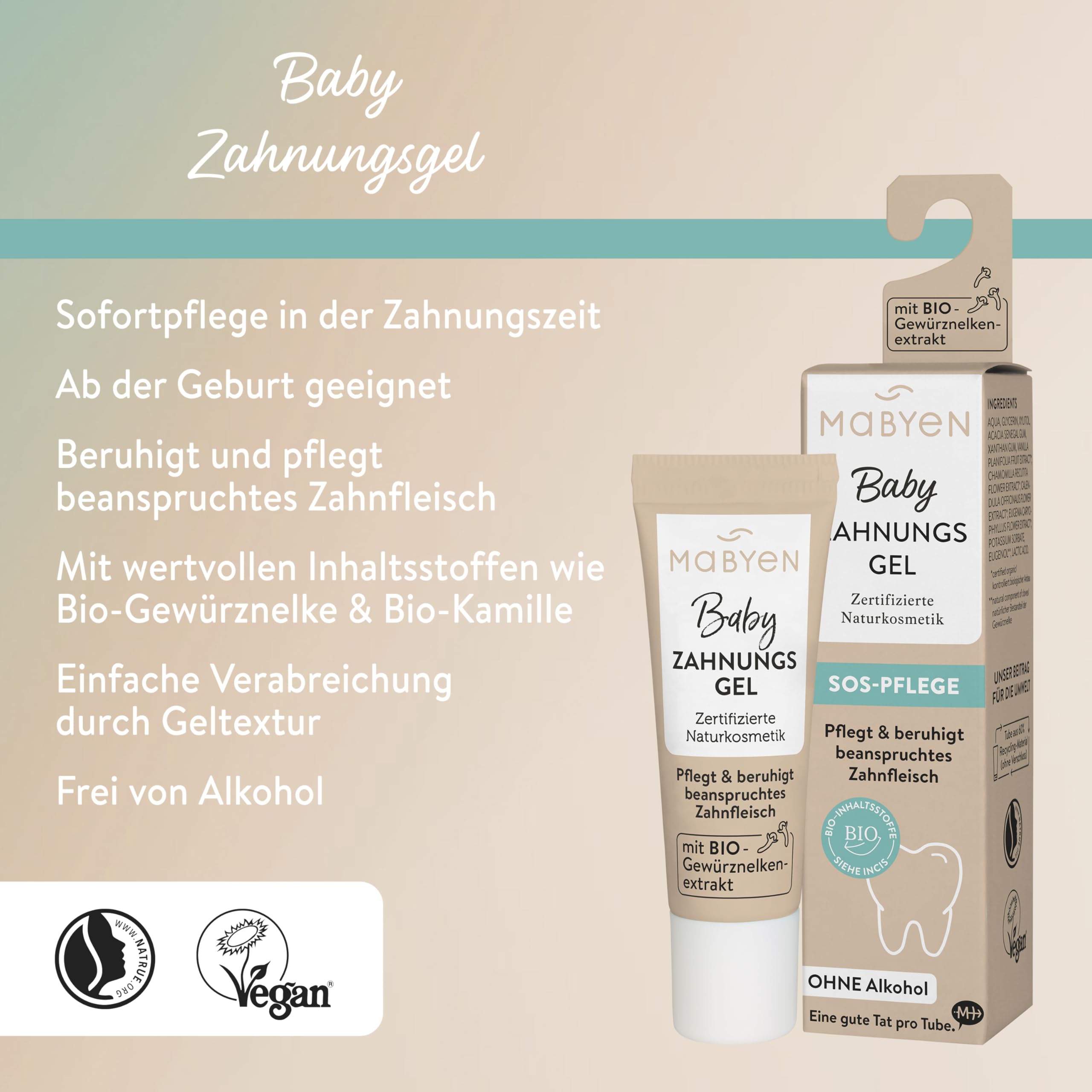 MABYEN Baby Zahnungsgel Säuglinge 10ml | Zahnfleisch Gel mit pflegenden Inhaltsstoffen - Ohne Alkohol - ab der Geburt - Zahnungshilfe Baby für beanspruchtes Zahnfleisch - SOS-Pflege beim Zahnen 2