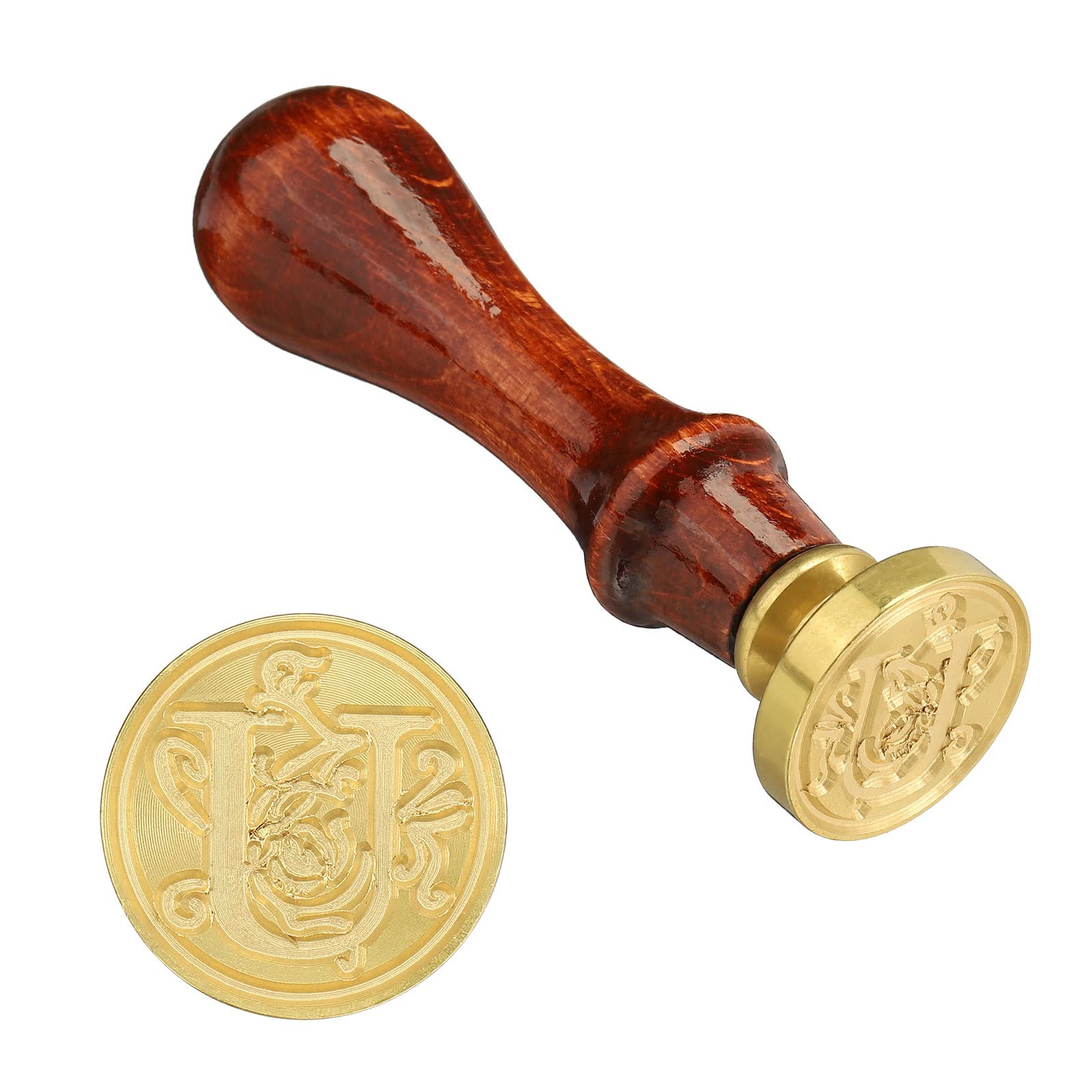 PATIKIL Letter Wax Seal Stamp, Alphabet U Wooden Handle 25mm Removable Retro Brass Head Classic Sealing Stamp for Envelope Invitation Card Wedding Gift Decoration