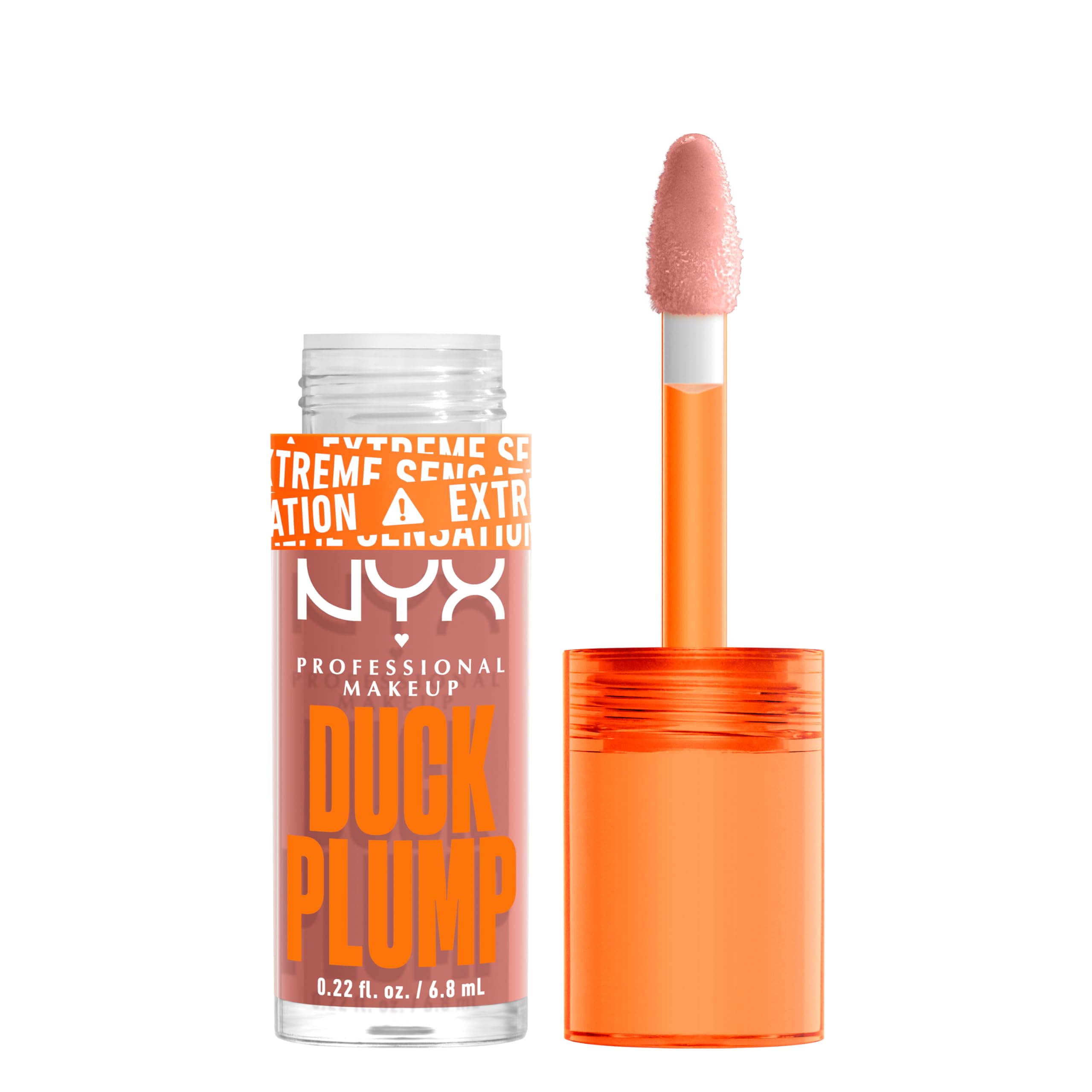 NYX Professional Makeup Lip Plumping Gloss, Intense Colour and High Pigmentation, With Extreme High Shine Finish, Infused with Spicy Ginger, Vegan Formula, Duck Plump, Bangin' Bare