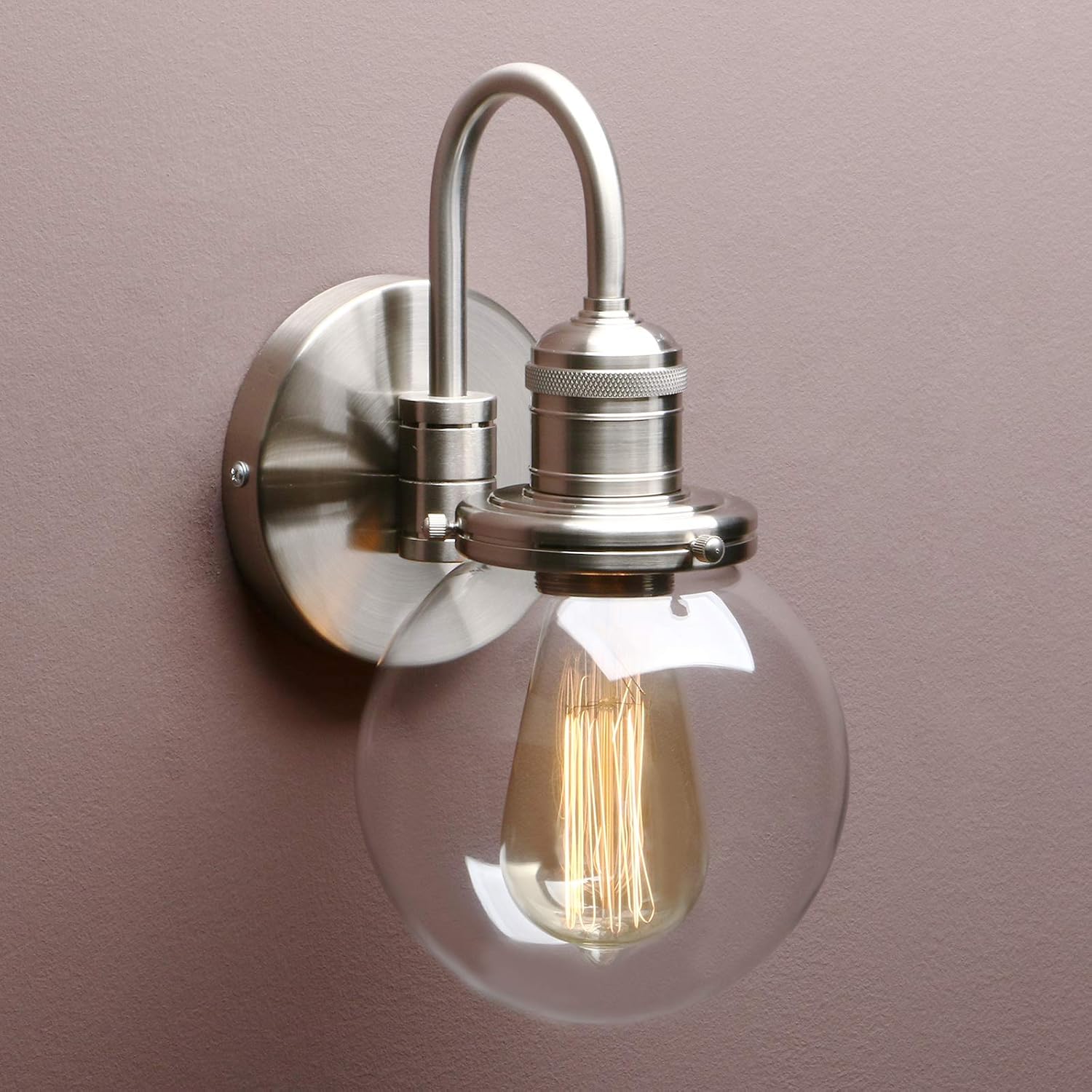 Yosoan Lighting Modern Vintage Industrial Globe Sconce Wall Light Fitting with 5.9” Clear Glass Lampshade - Image 3