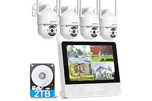 ANRAN Wireless Security Camera System, 10.5" 4K Monitor with 4x5MP PTZ WiFi-6 Camera, Auto-Tracking, 2-Way Audio, Human/Vehicle/Pet/Parcel Detection, 8CH NVR with 2TB HDD, No Monthly Fee