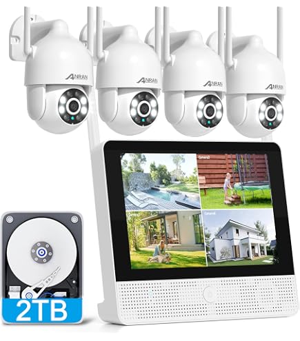 Anakk A32 Solar Security Camera System - Wireless Outdoor 4MP Cameras With 10" Monitor & 64GB Storage
