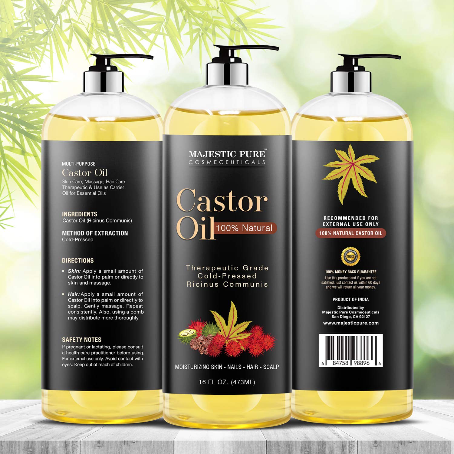 Majestic Pure Castor Oil, 100% Natural Wonder Oil with Numerous Hair, Scalp, Skin and Nails Benefits - Packaging May Vary- 16 fl oz : Beauty