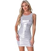 Allegra K Metallic Bodycon Mini Tank Dresses for Women's Sexy Sleeveless Ruched Party Dress