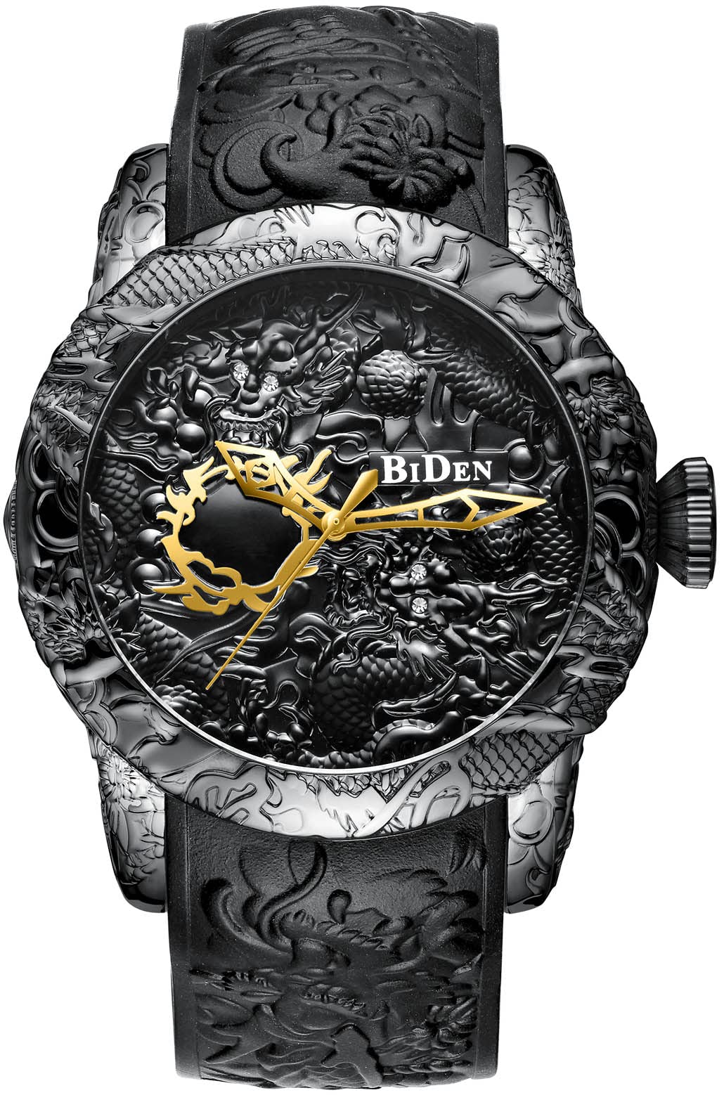 CARLIEN Quartz Watch for Men Fashion 3D Engraved Dragon Waterproof Big dial Sport Wristwatch (Quartz Black)