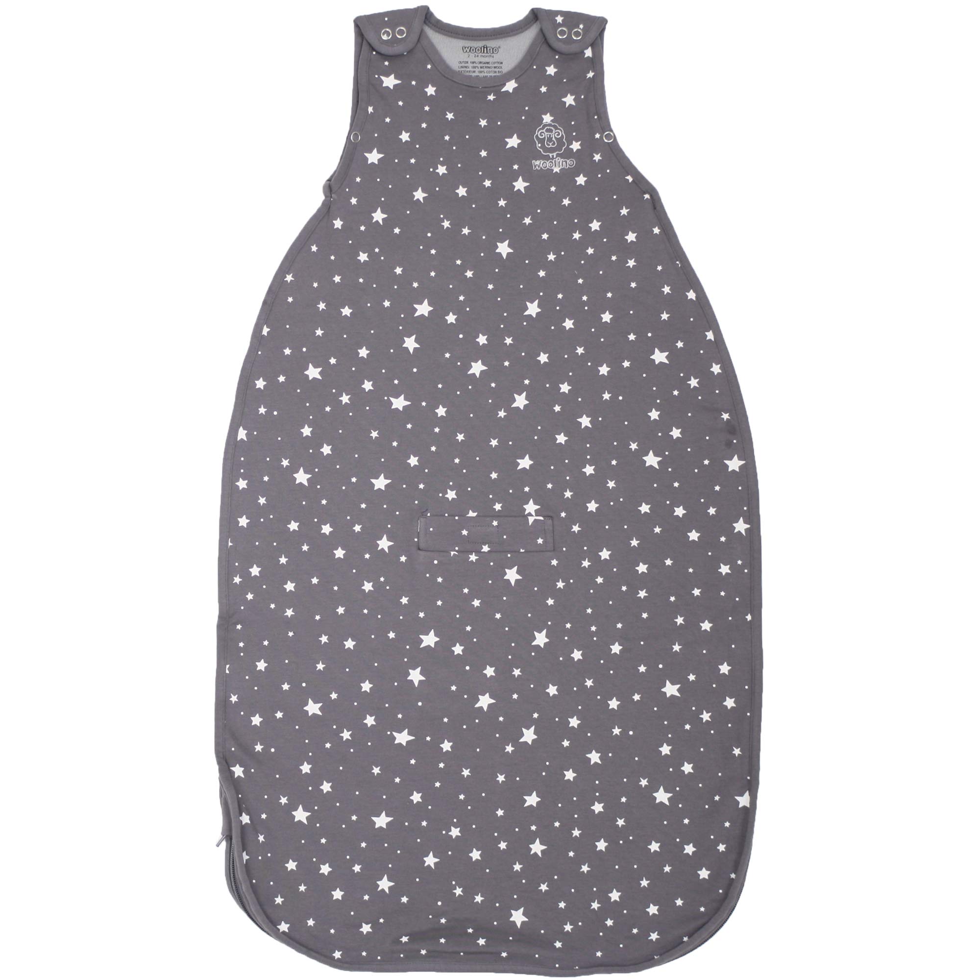 Woolino Ultimate 4 Season Baby Sleeping Bag - Merino Wool Baby Sleep Sack, Organic Cotton Outer, Temperature Regulating Year Round Wearable Blanket, Adjustable Universal Size 2-24 Months - Star Gray