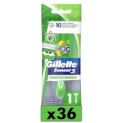 Gillette Sensor3 Sensitive Men's Disposable Razor, 1 Razor - Case of 36