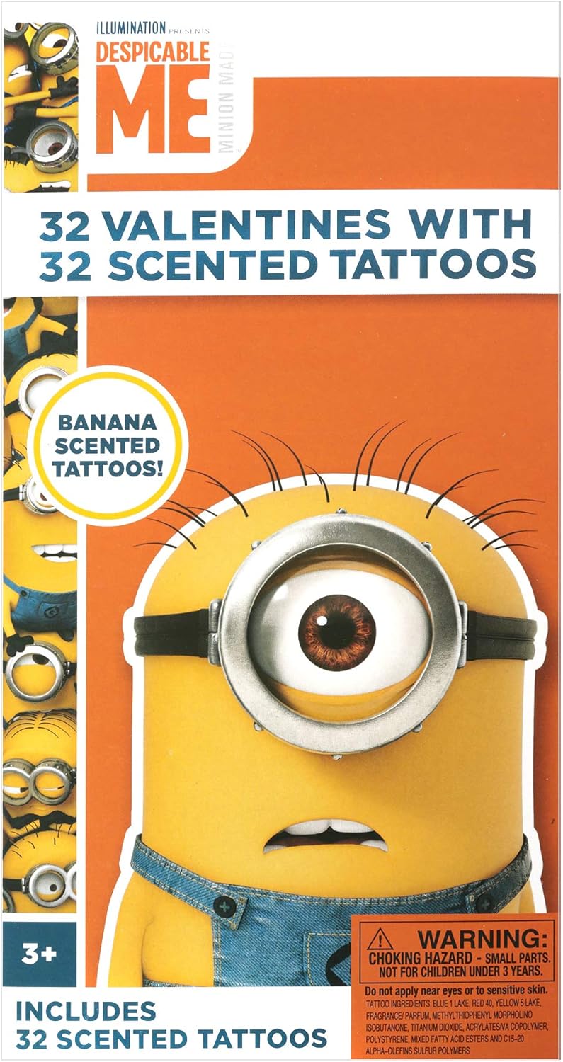 Paper Magic Group 4515345-ACAMZ Despicable Me Minions Valentine's Day Cards and Scented Temporary Tattoos for Kids, 64 Piece